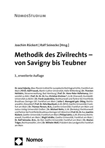 Methodik des Zivilrechts – von Savigny bis Teubner