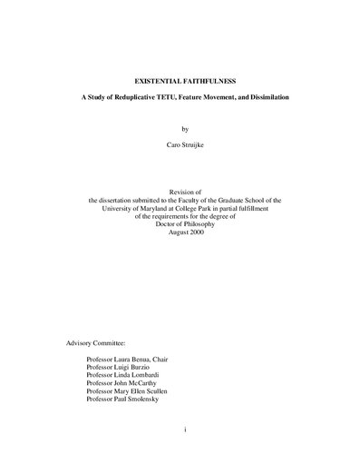 [Dissertation] Reduplication, Feature Displacement, and Existential Faithfulness
