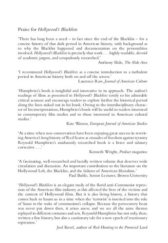 Hollywood's Blacklists: A Political and Cultural History