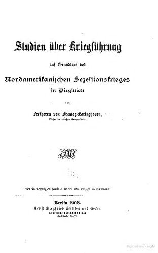 Studien über Kriegführung auf Grundlage des nordamerikanischen Sezessionskrieges in Virginien