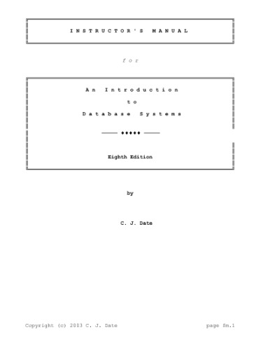 Instructor's Manual for an Introduction to Database Systems