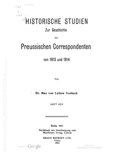 Zur Geschichte des Preussischen Correspondenten von 1813 und 1814