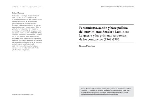 Pensamiento, acción y base política del movimiento Sendero Luminoso. La guerra y las primeras respuestas de los comuneros (1964-1983)