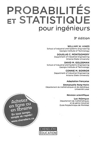 Probabilités et statistique pour ingénieurs
