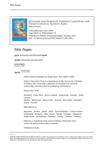 Drowned and Dammed: Colonial Capitalism and Flood Control in Eastern India