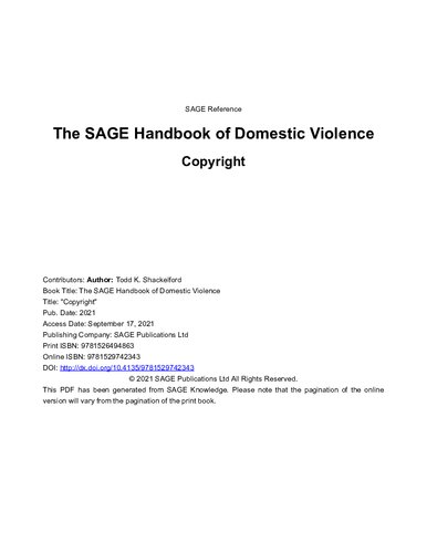The SAGE Handbook of Domestic Violence