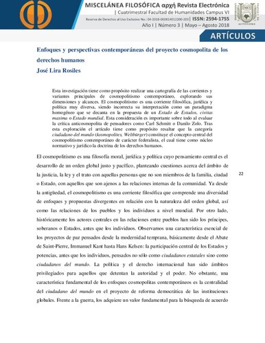 Enfoques y perspectivas contemporáneas del proyecto cosmopolita de los derechos humanos