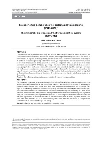 La experiencia democrática y el sistema político peruano (1980-2020)