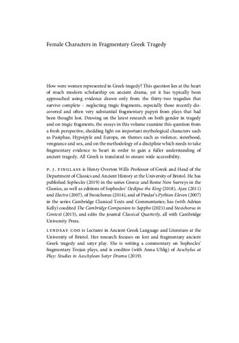 The Female Characters of Fragmentary Greek Tragedy