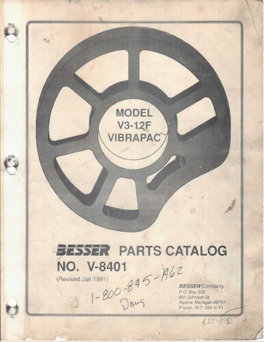 Besser Parts Catalog No. V-8401 Model V3-12F Vibrapac