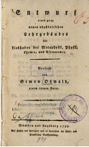 Entwurf eines ganz neuen physikalischen Lehrgebäudes für Liebhaber der Metaphysik, Physik, Chemie und Astronomie