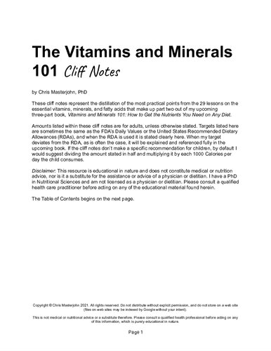 The Vitamins and Minerals 101 Cliff Notes