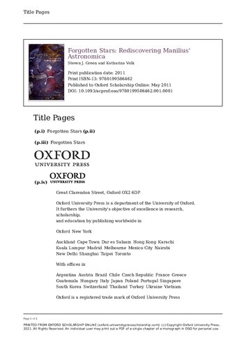 Forgotten Stars: Rediscovering Manilius' Astronomica