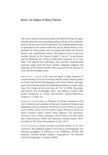 Rome: An Empire of Many Nations: New Perspectives on Ethnic Diversity and Cultural Identity