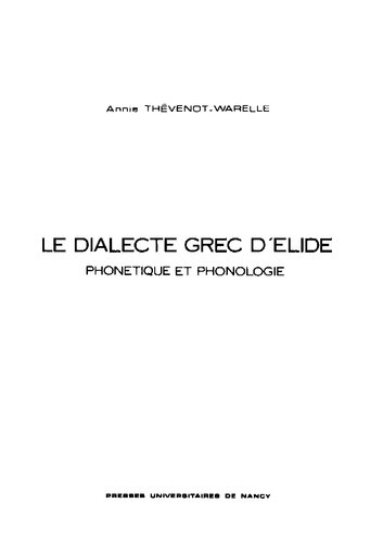 Le dialecte grec d'Elide: phonétique et phonologie