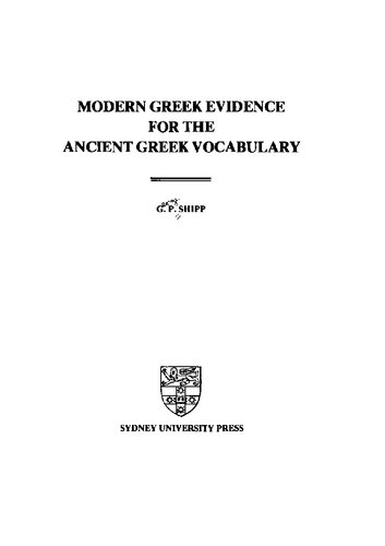 Modern Greek Evidence for the Ancient Greek Vocabulary