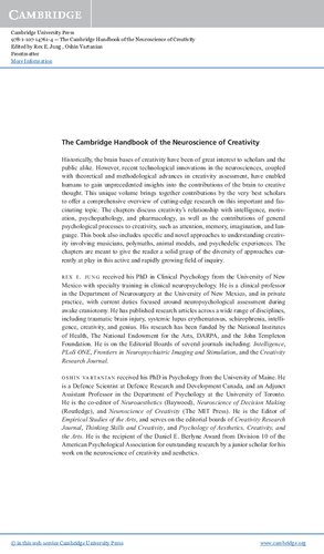 The Cambridge Handbook of the Neuroscience of Creativity