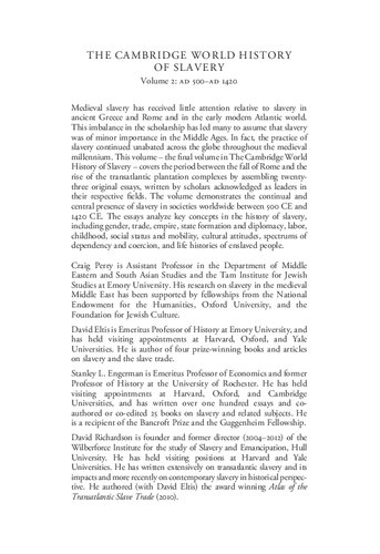 The Cambridge World History of Slavery: Volume 2, AD 500–AD 1420