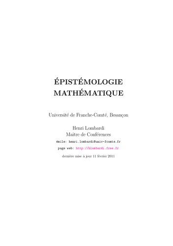 Épistémologie mathématique (updated 11 Feb 2011)
