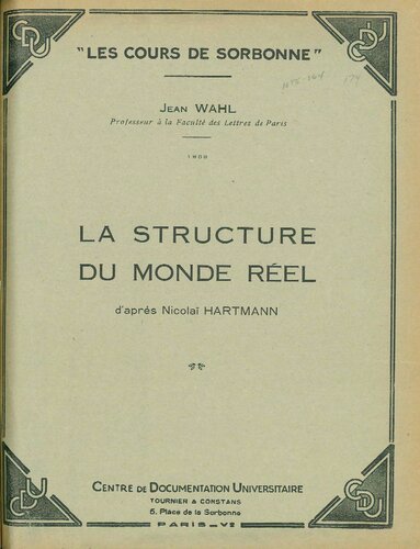 La structure du monde réel d'après Nicolai Hartmann