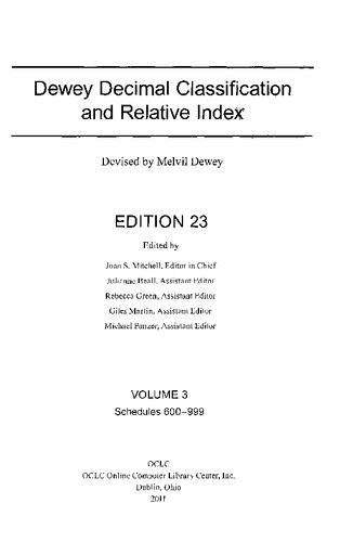 Dewey Decimal Classification and Relative Index [23rd edition]