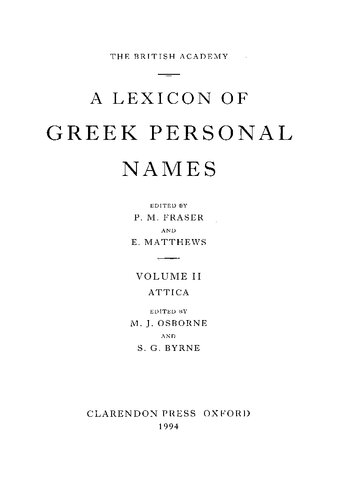 A Lexicon of Greek Personal Names, Volume II: Attica