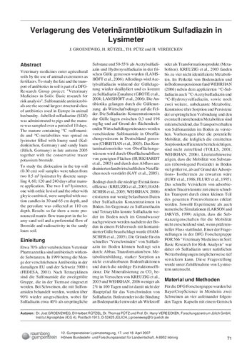 Verlagerung des Veterinärantibiotikum Sulfadiazin in Lysimeter