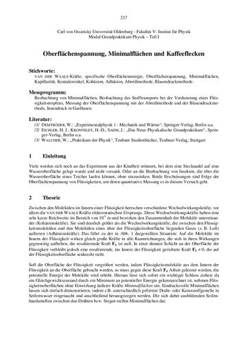 Oberflächenspannung, Minimalflächen und Kaffeeflecken