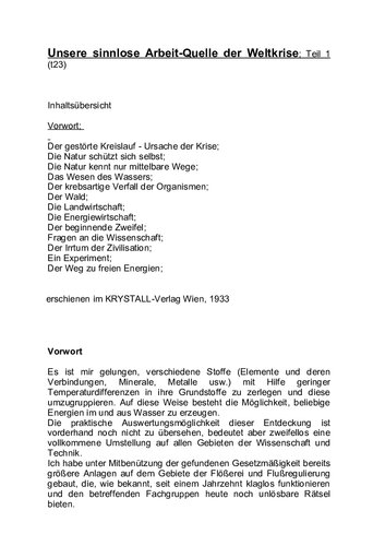 Schauberger, Viktor - Unsere sinnlose Arbeit - Quelle der Weltkrise (1933, 73 S., Text)