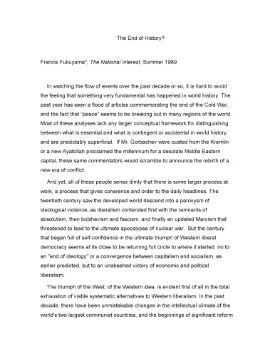 The End of History and the Last Man