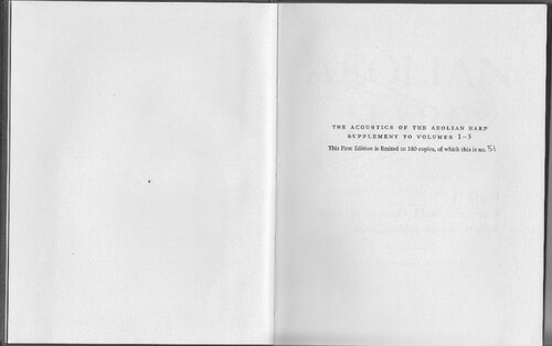 Aeolian Harp Volume 4 - The Acoustics of the Aeolian Harp Supplement to Volumes 1-3