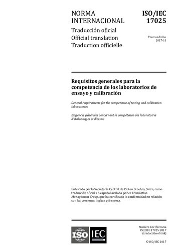 ISO/IEC 17025:2017 Requisitos Generales para la Competencia de los Laboratorios de Ensayo y Calibración