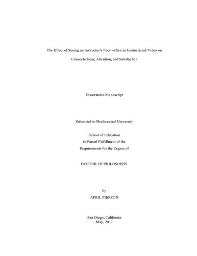 [Dissertation] The Effect of Seeing an Instructor’s Face within an Instructional Video on Connectedness, Attention, and Satisfaction