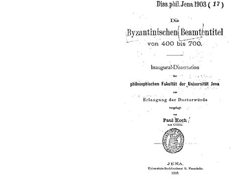 Die byzantinischen Beamtentitel von 400 bis 700