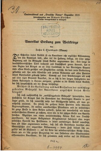 Amerikas Stellung zum Weltkriege