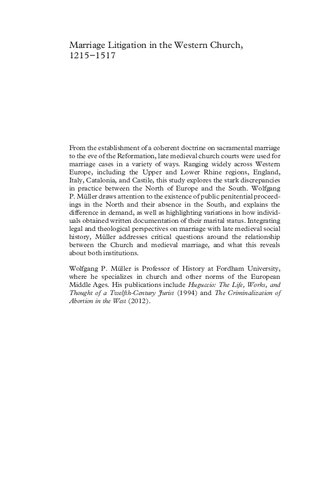 Marriage Litigation in the Western Church, 12151517