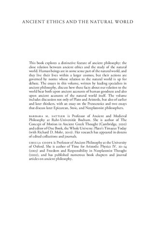 Ancient Ethics and the Natural World