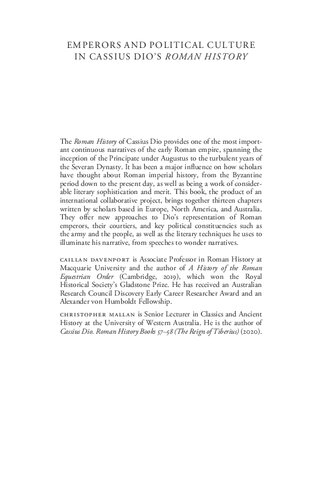 Emperors and Political Culture in Cassius Dio's Roman History