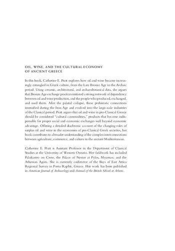 Oil, Wine, and the Cultural Economy of Ancient Greece: From the Bronze Age to the Archaic Era