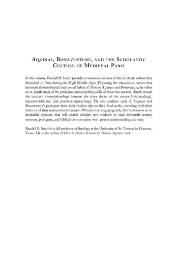 Aquinas, Bonaventure, and the Scholastic Culture of Medieval Paris: Preaching, Prologues, and Biblical Commentary
