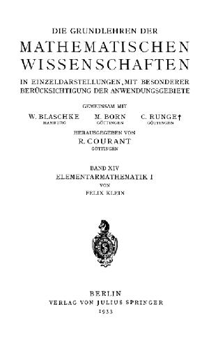 Elementarmathematik vom hoeheren Standpunkte aus
