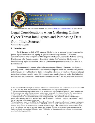 Legal Considerations when Gathering Online Cyber Threat Intelligence and Purchasing Data from Illicit Sources