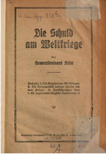 Die Schuld am Weltkriege