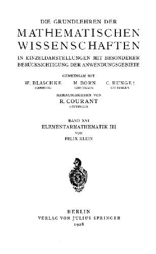 Elementarmathematik vom hoeheren Standpunkte aus