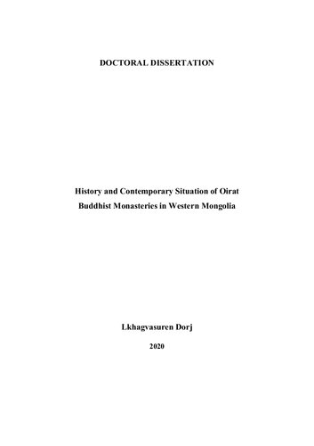 History and Contemporary Situation of Oirat  Buddhist Monasteries in Western Mongolia (Doctoral dissertation)
