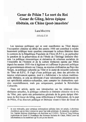 Gesar de Pékin ? Le sort du roi Gesar de Gling, héros épique tibétain, en Chine (post-)maoïste