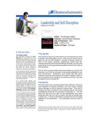 Leadership and Self Deception: Getting Out of the Box