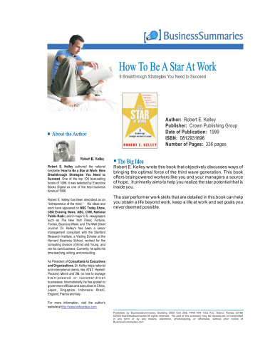 How to Be a Star at Work: 9 Breakthrough Strategies You Need to Succeed