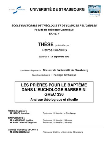 Les prières pour le baptême dans l'Euchologe Barberini grec 336: analyse théologique et rituelle