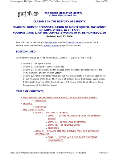 Montesquieu: The Spirit of the Laws